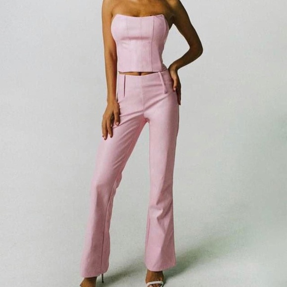 NWT Tiger Mist Pink Strapless faux leather corset top and pants - Picture 1 of 9